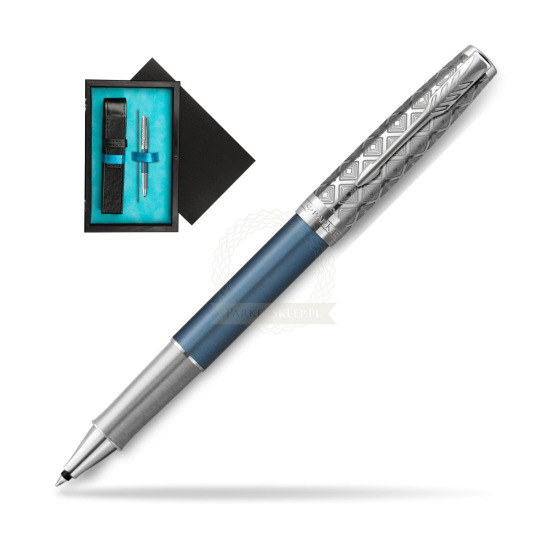 Sonnet Premium Metal & Blue CT Rollerball Pen in single wooden box Black Single Turquoise