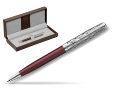 Sonnet Premium Metal & Red CT ballpoint pen in the brown leather box