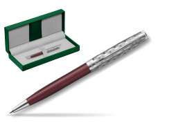Sonnet Premium Metal & Red CT ballpoint pen in the green leather box