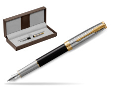 Sonnet Premium Metal & Black GT Fountain Pen in the brown leather box