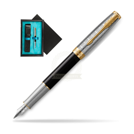 Sonnet Premium Metal & Black GT Fountain Pen in single wooden box Black Single Turquoise