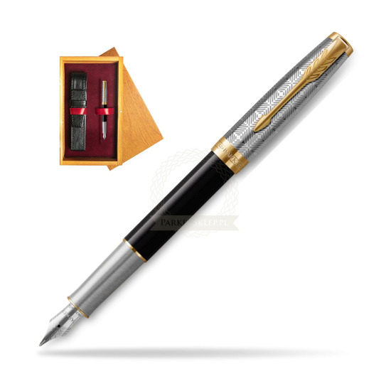 Sonnet Premium Metal & Black GT Fountain Pen in single wooden box Honey Single Maroon