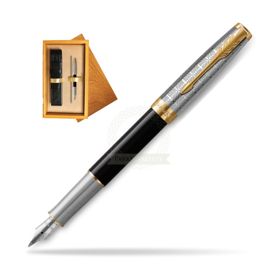 Sonnet Premium Metal & Black GT Fountain Pen in single wooden box Honey Single Ecru