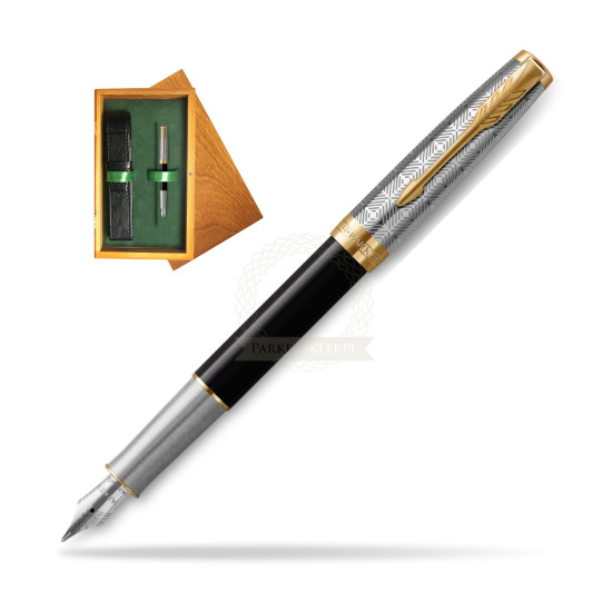 Sonnet Premium Metal & Black GT Fountain Pen in single wooden box Honey Single Green