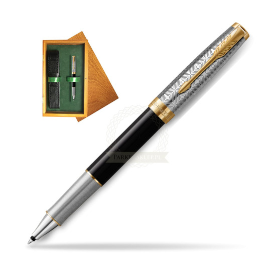 Sonnet Premium Metal & Black GT Rollerball Pen in single wooden box Honey Single Green