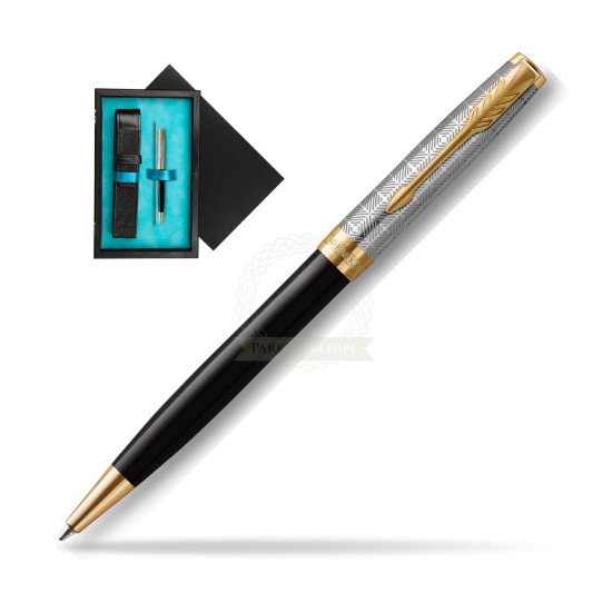 Sonnet Premium Metal & Black GT ballpoint pen in single wooden box Black Single Turquoise
