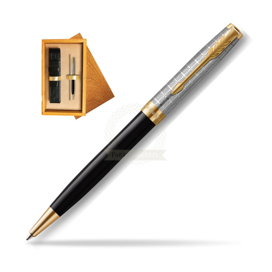 Sonnet Premium Metal & Black GT ballpoint pen in single wooden box Honey Single Ecru