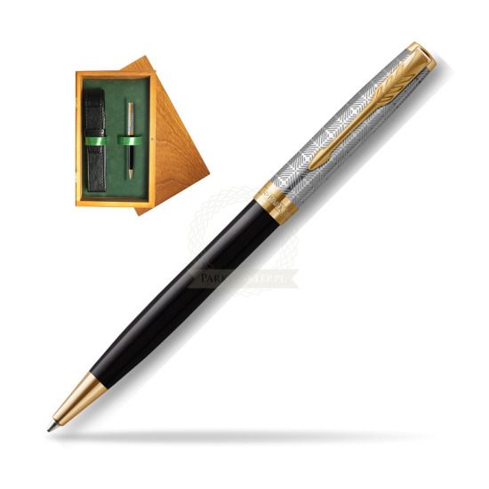 Sonnet Premium Metal & Black GT ballpoint pen in single wooden box Honey Single Green
