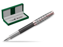Sonnet Premium Metal & Gray PGT Fountain Pen in the green leather box