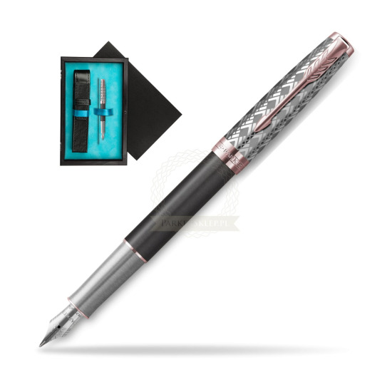 Sonnet Premium Metal & Gray PGT Fountain Pen in single wooden box Black Single Turquoise