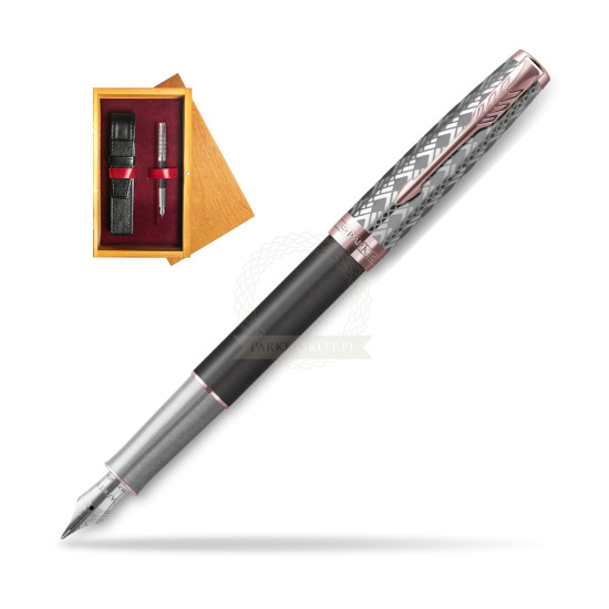 Sonnet Premium Metal & Gray PGT Fountain Pen in single wooden box Honey Single Maroon