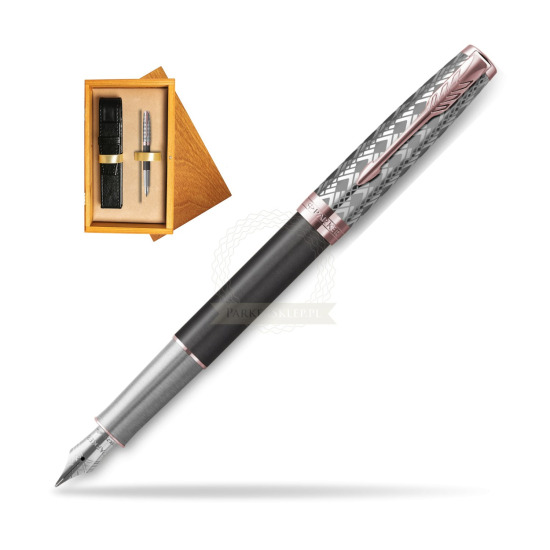 Sonnet Premium Metal & Gray PGT Fountain Pen in single wooden box Honey Single Ecru