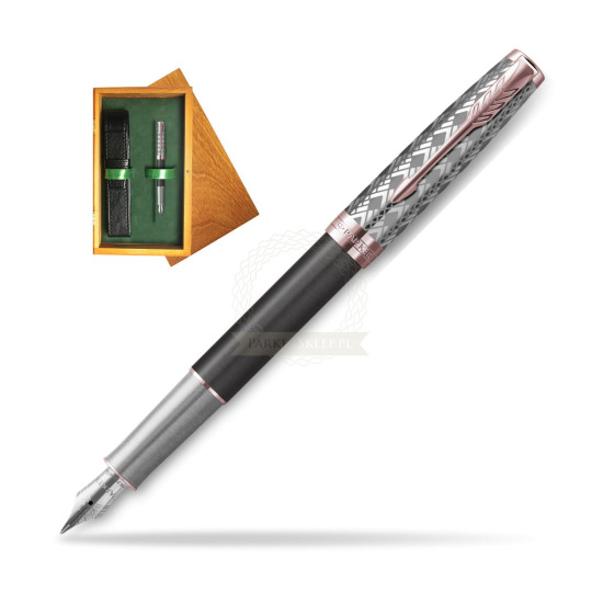 Sonnet Premium Metal & Gray PGT Fountain Pen in single wooden box Honey Single Green