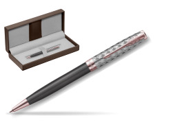 Sonnet Premium Metal & Gray PGT ballpoint pen in the brown leather box