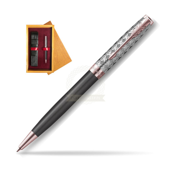 Sonnet Premium Metal & Gray PGT ballpoint pen in single wooden box Honey Single Maroon