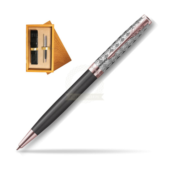 Sonnet Premium Metal & Gray PGT ballpoint pen in single wooden box Honey Single Ecru