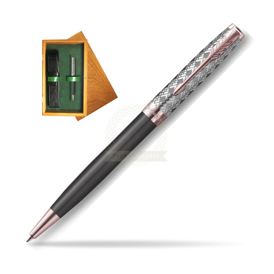 Sonnet Premium Metal & Gray PGT ballpoint pen in single wooden box Honey Single Green