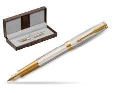 Parker Sonnet Silver Mistral GT Fountain Pen in the brown leather box