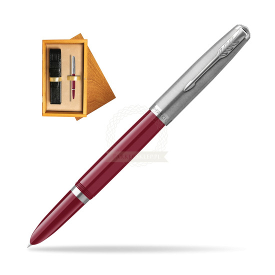 Parker 51 Burgund CT Fountain Pen in single wooden box Honey Single Ecru