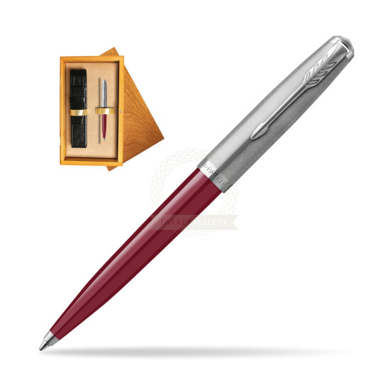 Parker 51 Burgund CT ballpoint pen in single wooden box Honey Single Ecru