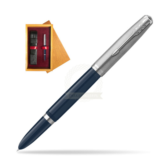 Parker 51 Midnight Blue CT Fountain Pen in single wooden box Honey Single Maroon