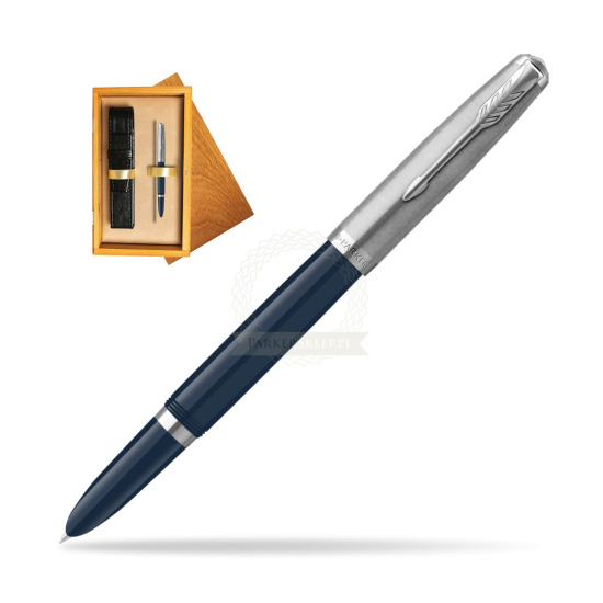 Parker 51 Midnight Blue CT Fountain Pen in single wooden box Honey Single Ecru