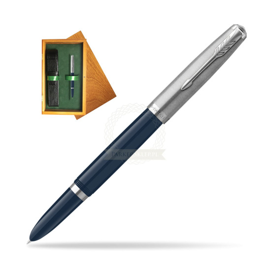 Parker 51 Midnight Blue CT Fountain Pen in single wooden box Honey Single Green
