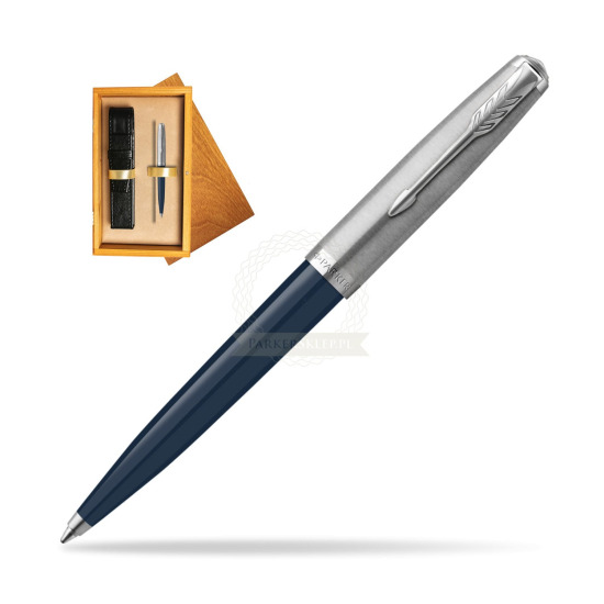 Parker 51 Midnight Blue CT ballpoint pen in single wooden box Honey Single Ecru