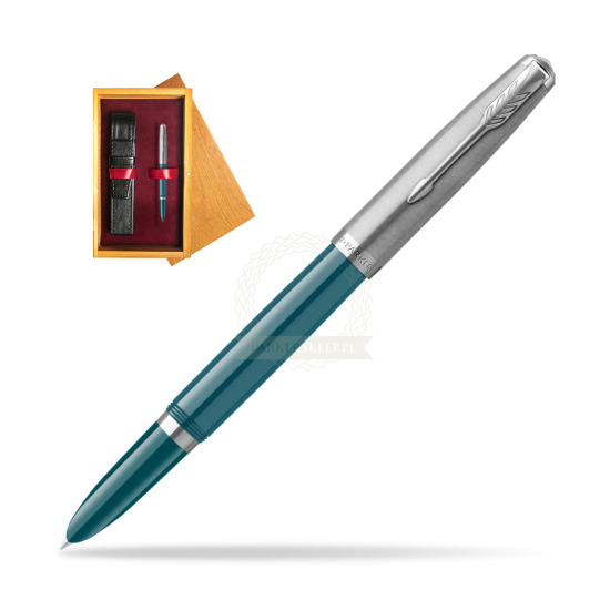 Parker 51 Teal Blue CT Fountain Pen in single wooden box Honey Single Maroon
