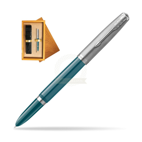 Parker 51 Teal Blue CT Fountain Pen in single wooden box Honey Single Ecru