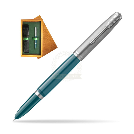 Parker 51 Teal Blue CT Fountain Pen in single wooden box Honey Single Green
