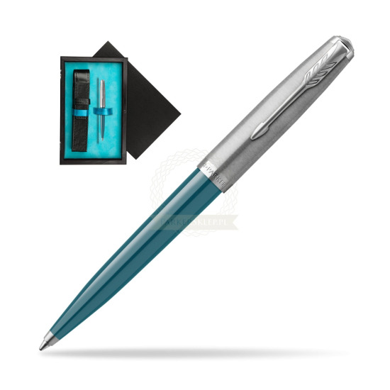 Parker 51 Teal Blue CT ballpoint pen in single wooden box Black Single Turquoise
