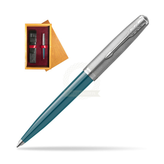 Parker 51 Teal Blue CT ballpoint pen in single wooden box Honey Single Maroon