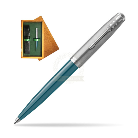 Parker 51 Teal Blue CT ballpoint pen in single wooden box Honey Single Green