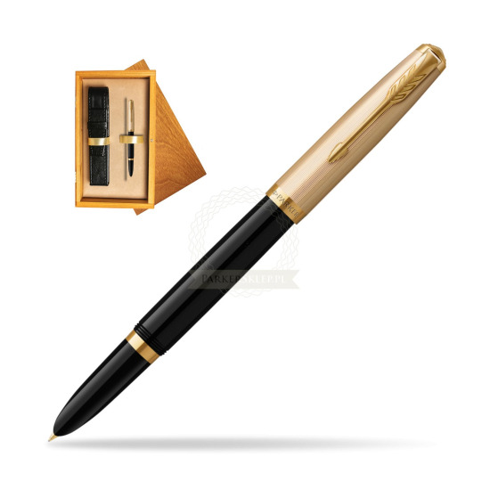 Parker 51 Deluxe Black GT Fountain Pen in single wooden box Honey Single Ecru