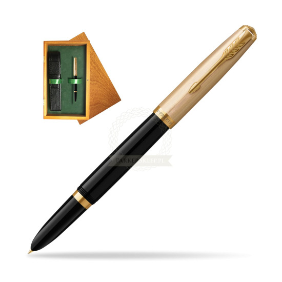 Parker 51 Deluxe Black GT Fountain Pen in single wooden box Honey Single Green
