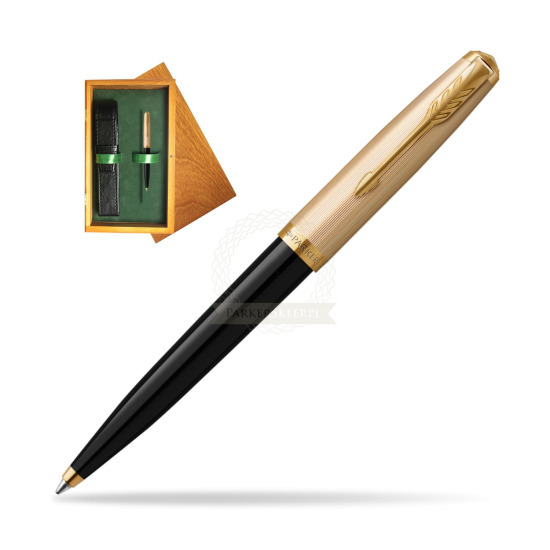 Parker 51 Deluxe Black GT ballpoint pen in single wooden box Honey Single Green