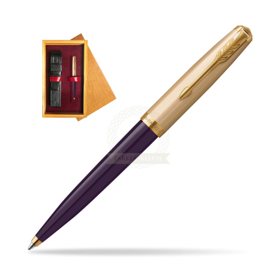 Parker 51 Deluxe Plum GT ballpoint pen in single wooden box Honey Single Maroon