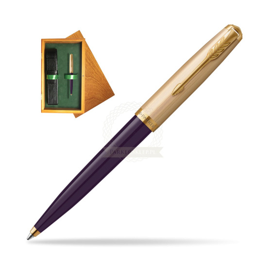 Parker 51 Deluxe Plum GT ballpoint pen in single wooden box Honey Single Green