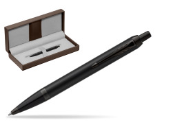 IM Achromatic Black ballpoint pen in the brown leather box