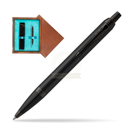 IM Achromatic Black ballpoint pen in single wooden box Mahogany Single Turquoise 