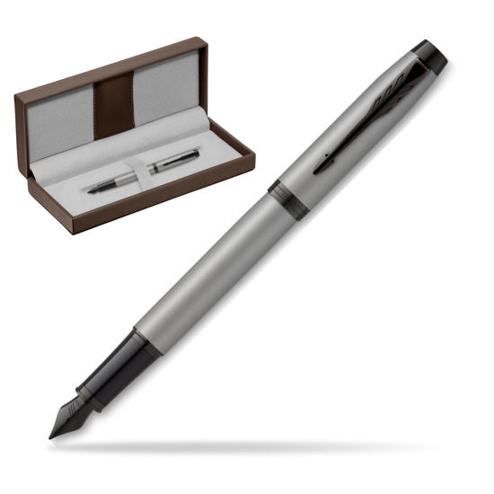 IM Achromatic Gray Fountain Pen in the brown leather box