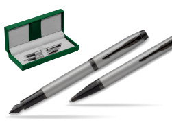 Parker IM Achromatic Grey Stylo-plume + Stylo-bille in a Gift Box in the green leather box