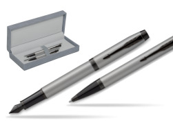 Parker IM Achromatic Grey Penna Stilografica +  Penna a Sfera Set regalo in suede box grey