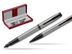 Parker IM Achromatic Grey Stylo-plume + Stylo-bille in a Gift Box in the red leather box