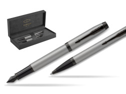 Parker IM Achromatic Grey Penna Stilografica +  Penna a Sfera Set regalo in original Parker Prestige box