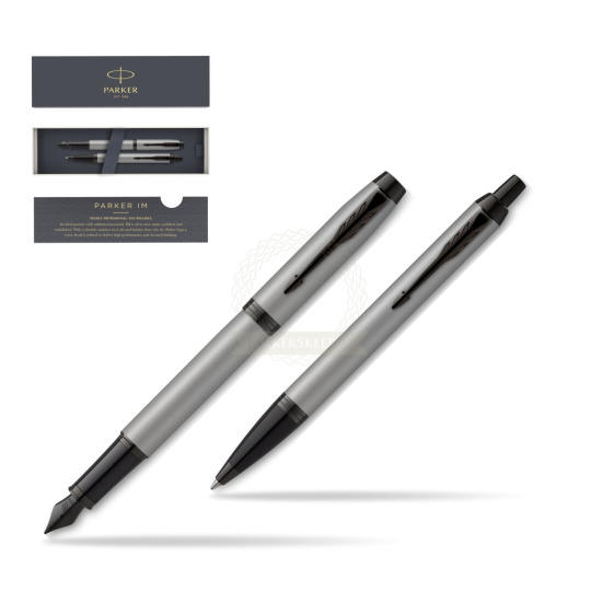 Parker IM Achromatic Grey Penna Stilografica +  Penna a Sfera Set regalo 