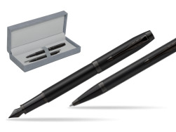 Parker IM Achromatic Black Penna Stilografica +  Penna a Sfera Set regalo in suede box grey