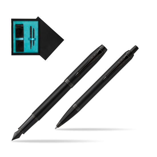 Parker IM Achromatic Black Penna Stilografica +  Penna a Sfera Set regalo in double wooden box Black Double Turquoise