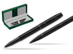 Parker Rollerball + Ballpoint Pen Gift Set IM Achromatic Black in the green leather box